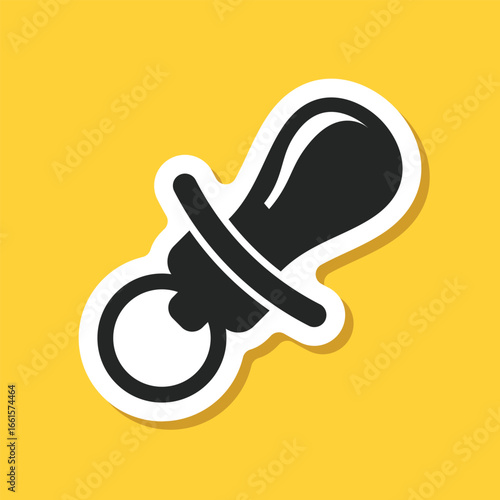 Baby pacifier sticker icon in flat style. Nipple for newborn child vector illustration on isolated background. Soother sign business concept.