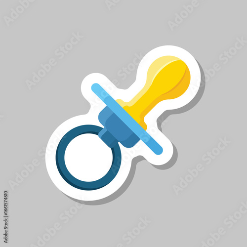Baby pacifier sticker icon in flat style. Nipple for newborn child vector illustration on isolated background. Soother sign business concept.