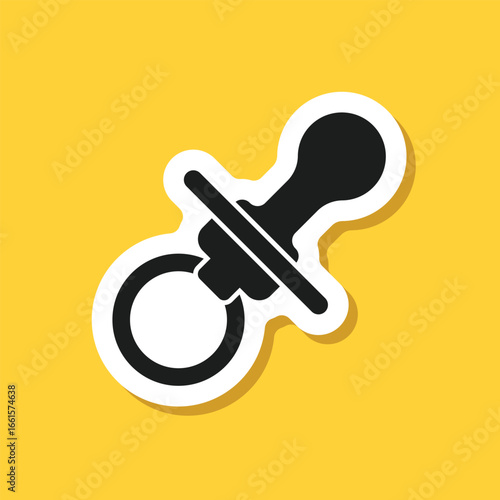 Baby pacifier sticker icon in flat style. Nipple for newborn child vector illustration on isolated background. Soother sign business concept.