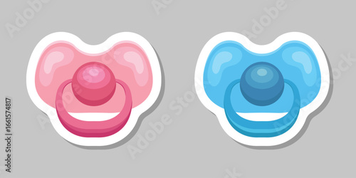 Baby pacifier sticker icon in flat style. Nipple for newborn child vector illustration on isolated background. Soother sign business concept.