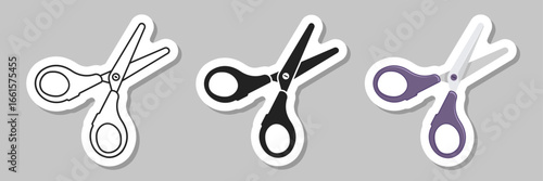Scissor sticker icon set collection in flat style. Cutting hair equipment vector illustration on isolated background. Hairdressing sign business concept.