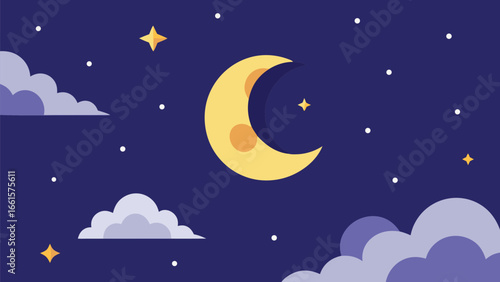 Dreamy crescent moon and stars in a night sky vector illustration scalable eps icon