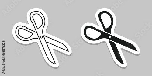 Scissor sticker icon in flat style. Cutting hair equipment vector illustration on isolated background. Hairdressing sign business concept.