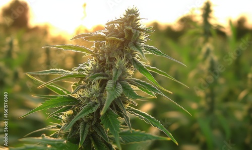 scientist inspecting the buds of a cannabis plant in a controlled agricultural setting. This close-up highlights the meticulous care required for cannabis cultivation and research, Generative AI