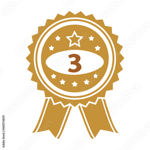 Golden third place award ribbon with star and number three