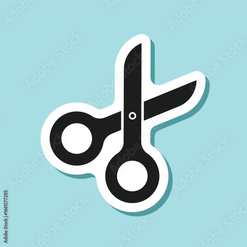 Scissor sticker icon in flat style. Cutting hair equipment vector illustration on isolated background. Hairdressing sign business concept.
