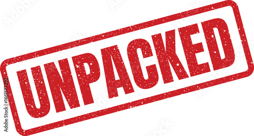 Grunge effect unpacked red stamp with a box illustration, perfect for design