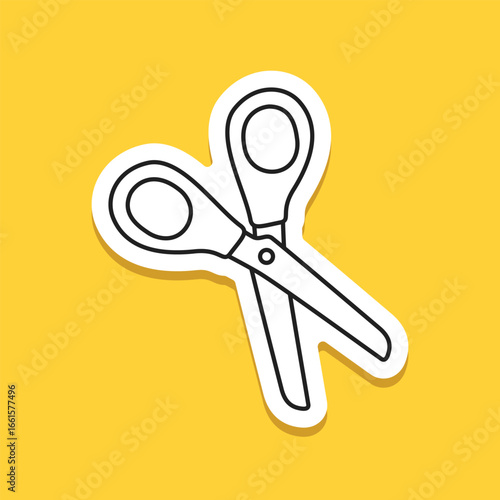 Scissor sticker icon in flat style. Cutting hair equipment vector illustration on isolated background. Hairdressing sign business concept.
