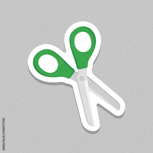 Scissor sticker icon in flat style. Cutting hair equipment vector illustration on isolated background. Hairdressing sign business concept.