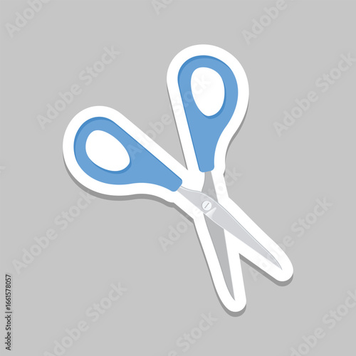 Scissor sticker icon in flat style. Cutting hair equipment vector illustration on isolated background. Hairdressing sign business concept.