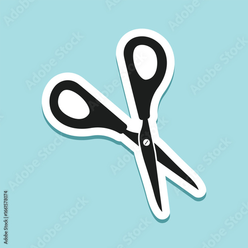 Scissor sticker icon in flat style. Cutting hair equipment vector illustration on isolated background. Hairdressing sign business concept.