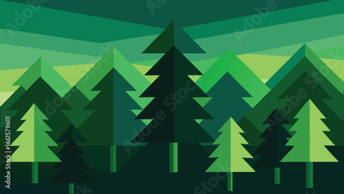 Stylized forest scene with green pine trees vector illustration scalable eps