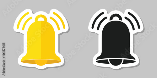Notification bell sticker icon in flat style. Incoming inbox message vector illustration on isolated background. Ringing bell sign business concept.