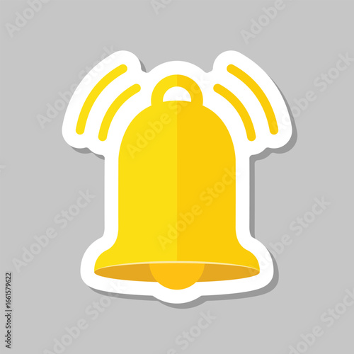 Notification bell sticker icon in flat style. Incoming inbox message vector illustration on isolated background. Ringing bell sign business concept.