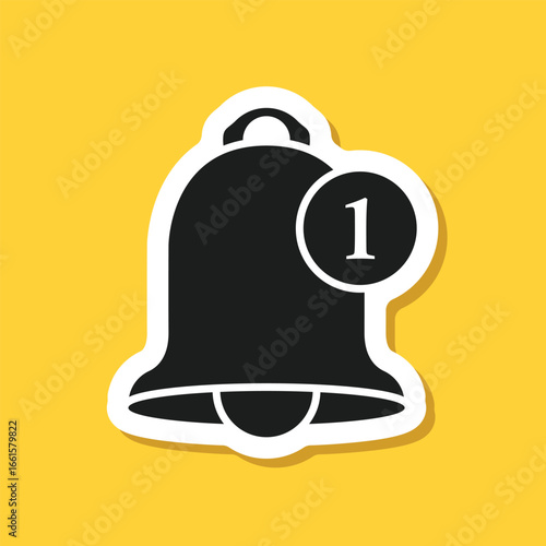 Notification bell sticker icon in flat style. Incoming inbox message vector illustration on isolated background. Ringing bell sign business concept.