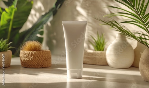 moisturizer hand cream in a white plastic tube mockup, front view, ideal for showcasing beauty and skincare products, Generative AI