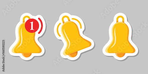 Notification bell sticker icon set in flat style. Incoming inbox message vector illustration on isolated background. Ringing bell sign business concept.