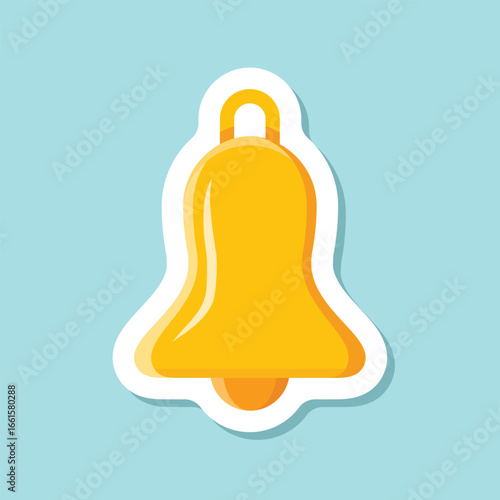 Notification bell sticker icon in flat style. Incoming inbox message vector illustration on isolated background. Ringing bell sign business concept.