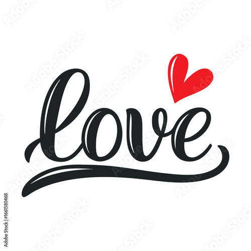 Black script word love with red heart symbol vector