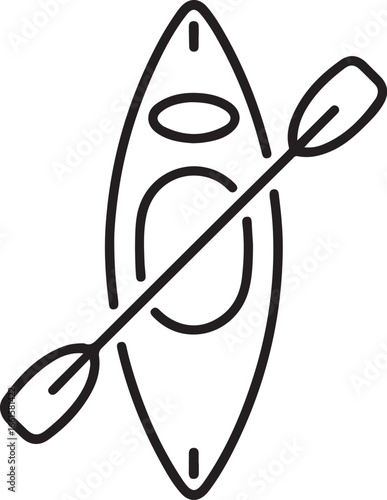 Simple line art kayak and paddle ready for water adventure outdoors recreation