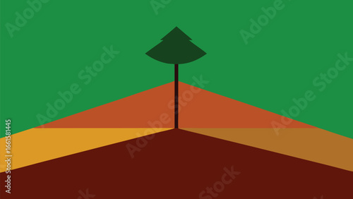 Geometric hillside with lone tree vector illustration scalable nature scene for eps download