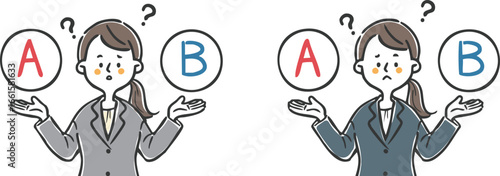 選択を悩む女性会社員　上半身　ベクター