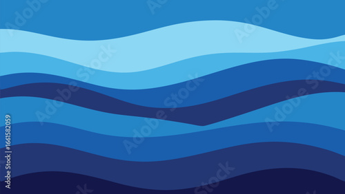 Abstract geometric ocean waves pattern blue ripples seamless scalable vector illustration