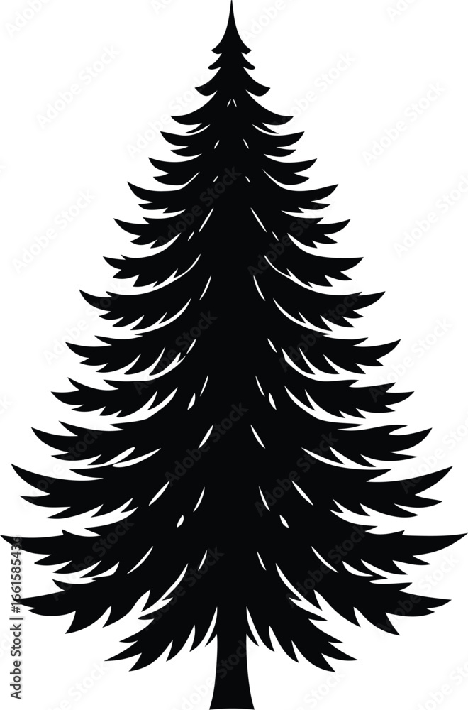 Obraz premium Detailed Evergreen Tree Illustration in Black and White Silhouette