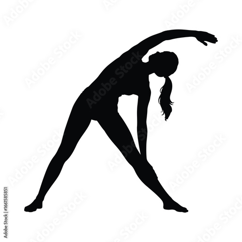 Silhouette illustration of person performing side stretch exercise, symbolizing flexibility, wellness, and body movement in fitness routines