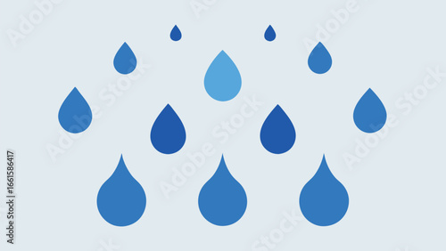 Minimalist vector illustration of falling raindrops in shades of blue scalable for various design needs