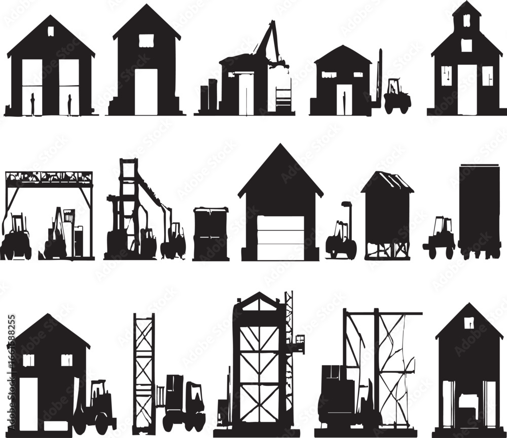 Fototapeta premium Industrial Buildings and Machinery Silhouettes