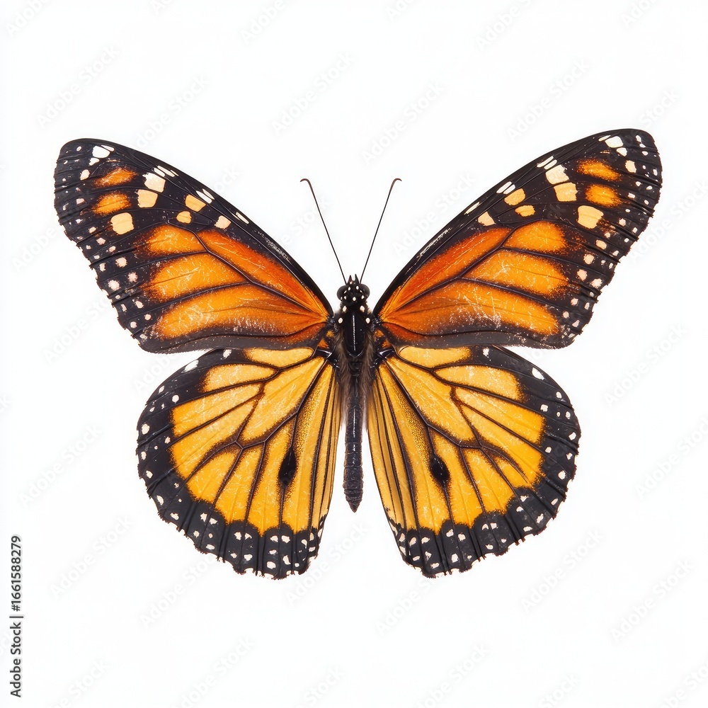 Fototapeta premium Monarch butterfly, orange and black wings, detailed close-up