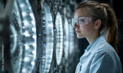 scientist analyzing the efficiency of a new wave energy converter, showcasing innovation in sustainable energy technologies, Generative AI