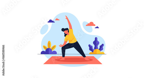 Woman practicing yoga pose, promoting balance, fitness, and mindful wellness. Ideal for health and active lifestyle content.