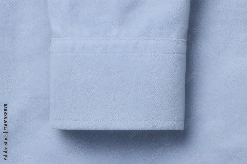 Fototapeta premium Cuff of a light blue shirt highlighting the intricate texture of the fabric along with the delicate stitching, showcasing elegance and style
