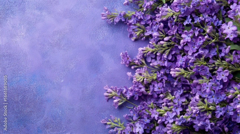 Obraz premium Elegant floral layout featuring vibrant purple blossoms against a textured backdrop
