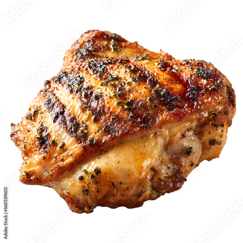  grilled chicken thigh with herbs on transparent background