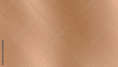 Brushed copper metal texture background provides warm feeling. This shiny bronze metallic surface plate has clean, abstract and modern industrial pattern for design