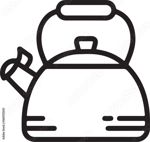 Simple line art icon of a classic kitchen kettle ready for hot beverage preparation