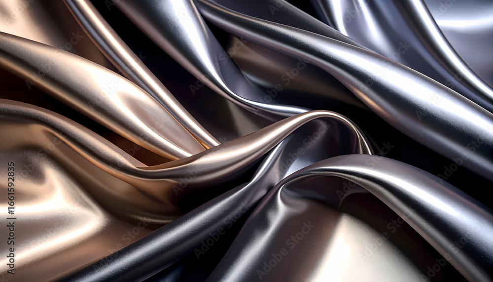 Obraz premium Elegant and luxury abstract background of shiny silver and copper liquid metal texture. smooth metallic surface with flowing waves and soft reflective light for modern backdrop
