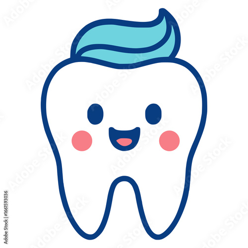 happy tooth with tooth paste flat color vector illustration template design
