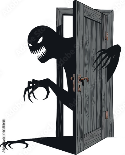 Spooky Shadow Figure Emerging A Terrifying Asset (10).eps Opens a Creepy Doorway, Unleashing Nightmares