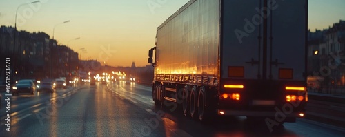 close-up of a cargo truck on the road, symbolizing the movement of goods and logistics in the modern economy, Generative AI