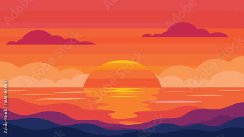 Vibrant pixel art sunset over calm ocean waves beautiful scenic view