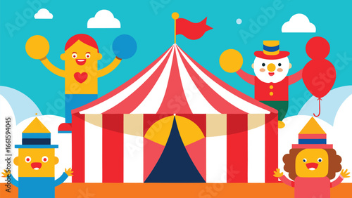 Vibrant circus scene with playful acrobats and festive balloons in a scalable vector illustration