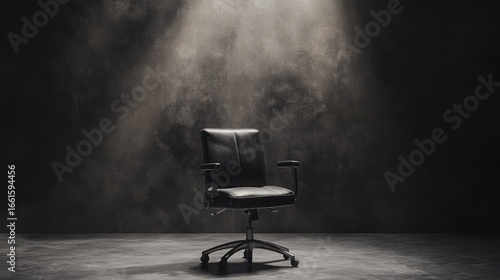 Empty executive chair spotlighted dramatic setting symbolizes career opportunity