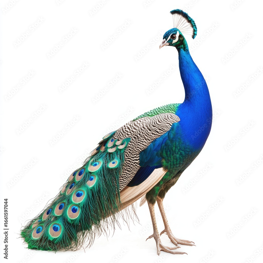 Obraz premium Peacock, vibrant plumage, profile view