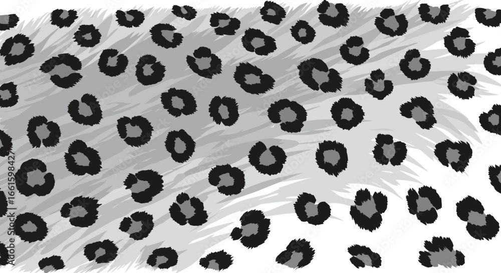 Fototapeta premium A white gray background with black spots resembling snow leopard print with brushstroke texture