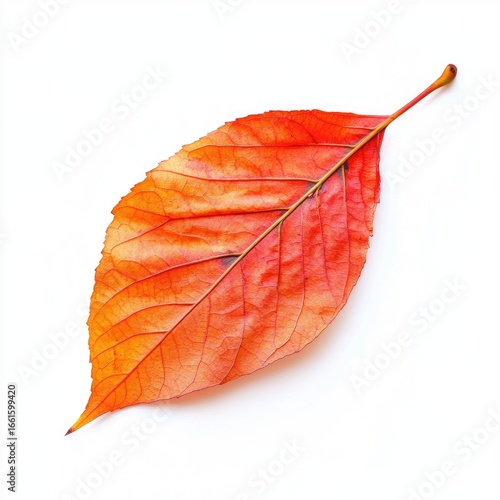 Single vibrant orange-red autumn leaf