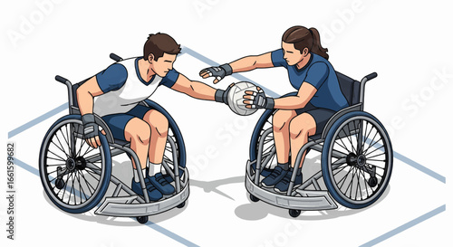 Wheelchair Basketball Players Passing the Ball A Detailed Illustration. Adaptive athlete.